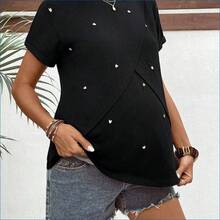 HENG
  Camiseta de enfermería casual de verano para maternidad con bordado de corazón - Azul - Ver 4