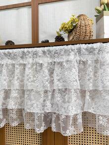 1pc French Romantic White Floral Lace Ruffled Curtain For Small Window, 3-Layer Tiered Sheer Valance For Kitchen Cabinet , Rod Pocket Short Sheer Curtain For Cafe Farmhouse Decor - White - View 7
