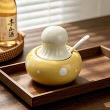 1pc Cute Mushroom Shaped Ceramic Seasoning Jar With Spoon, Multi-Purpose Salt & Sugar Canister, Kitchen Storage Jar, Coffee & Sugar Jar, Afternoon Tea Utensil, Home Decor Gift - Multicolor - View 12