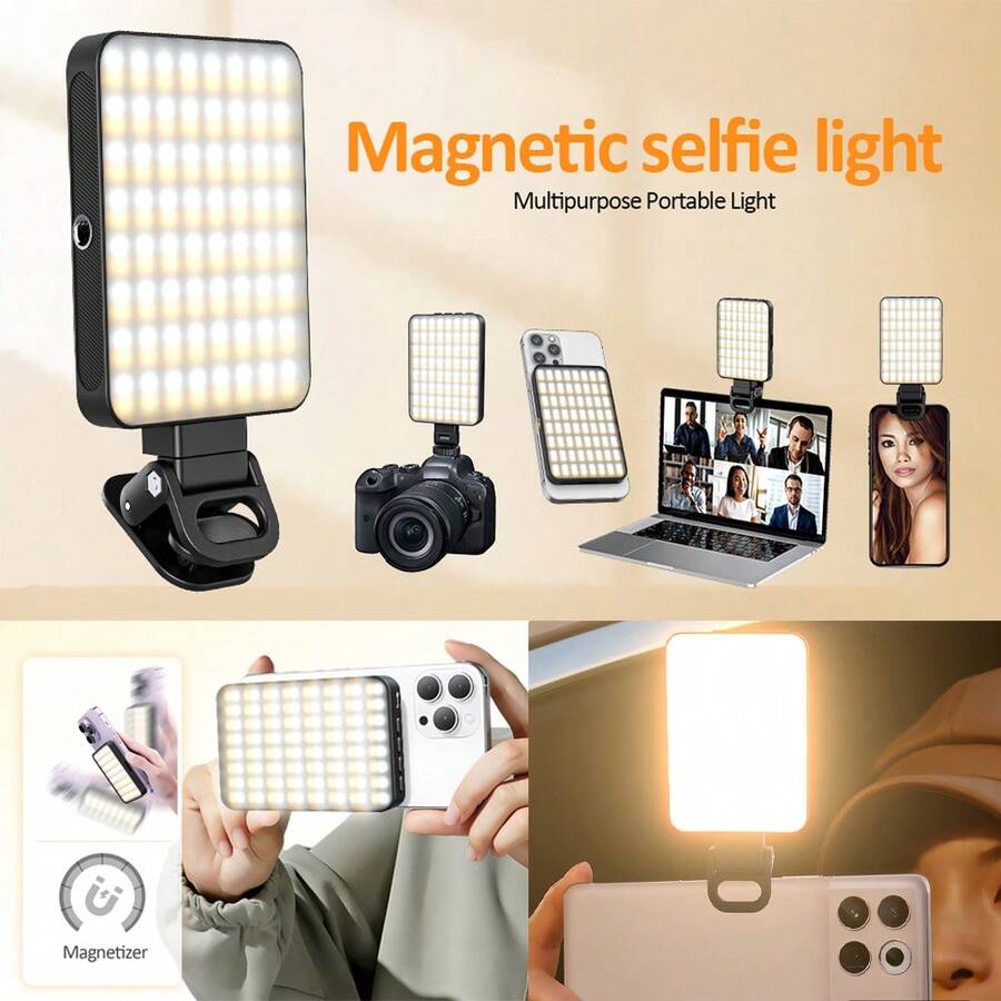 2000mAh Magnetic Selfie Fill Light, 3 Color Temperatures, Rechargeable Portable Selfie Fill Light, Video Conference Lighting Clip And Magnetic Ring