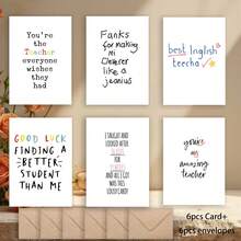 6pcs/1pc Funny Teacher Appreciation Cards Bulk, Cute Sarcastic Thank You Greeting Cards Pack With Envelopes, Minimalist End Of School Year Graduate Gift For Men Women Teachers, Mr Mrs Jones Personalized End Of School Year Teacher Gifts Card, Funny Handlettering Thank You Cards For Best English Teacher, Cute Gag Greeting Cards From Students Kids - View 1