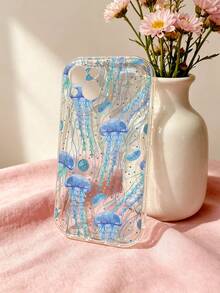 Blue Jellyfish Transparent Phone Case Compatible With IPhone 13 15 16 17pro 17 14 17 17pro Max &Compatible With Samsung Galaxy/A54 A14 A15 S23 S24 S24ultra S25 A07 A17 S26 A57 Ocean Style Girly Shockproof Soft Shell - Multicolor - View 4