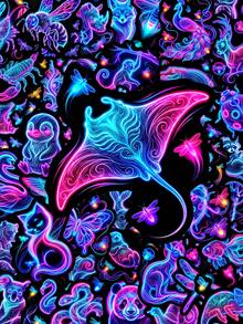 50 Peças Adesivos de Animais Neon, Contorno Neon Chamativo de Selva e Animais Fofos, Adesivos à Prova d'Água, Adequados para Skate, Bagagem, Console de Jogos e Decoração de Quarto - Roxo - Visão 1