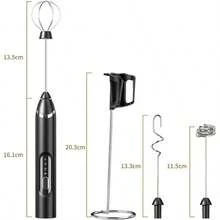 Espumador de Leche 6 en 1 con Base de Soporte, Espumador Elctrico Recargable con 3 Cabezales de Acero Inoxidable y 3 Velocidades, Batidora de Cafe para Latte, Capuchino, Caf - Negro - Ver 8