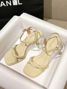 Nuevas sandalias de tacón alto elegantes de primavera/verano 2026, zapatos de mujer minimalistas y cómodos de moda en colores amarillo, beige y morado, con diseño de tacón fino - Amarillo - Ver 4