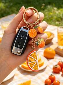 可愛串珠橘子與剝皮橘子鑰匙圈－夏季海灘主題啤酒杯吊飾，金色琺瑯熱帶水果鑰匙環，適用於背包、鑰匙與車鑰匙，適合海灘之旅、夏季假期、日常出遊與旅行，適合女性、女孩、水果與海灘愛好者、時尚人士，完美的復活節、生日、畢業與婚禮禮物，開學季適用 - 彩色 - 查看 8
