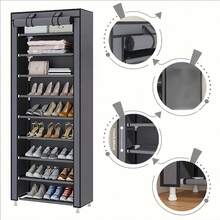 1 Set 4/6/8/10 Tier Shoe Rack Storage Organizer With Non-Woven Fabric Cover, Easy Assembly Portable Shoe Cabinet, Wardrobe Storage Rack, Multi-Layer Shoe Rack For 20-40 Pairs Of Shoes, Large Capacity Space-Saving Design, Easy Assembly, Portable Durable Metal Frame Shoe Rack Storage, Suitable For Home, Bedroom, Entryway, Sneakers, High Heels And Boots - Multicolor - View 8