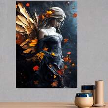 Plano 2D, Embalaje de Tubo Rígido 2D/PLANO: 1 Póster Impreso en Lienzo de Retrato de Cuerpo Completo de Ángel, Hojas de Otoño, Alas, Pintura Decorativa de Arte de Pared Moderno, para el Hogar, Dormitorio, Sala de Estar, Oficina, Decoración del Hogar, Decoración de Dormitorio. Es el Mejor Regalo para - Enmarcado - Ver 3