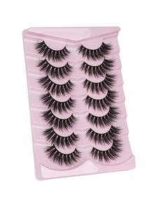 7 Pairs Cat Eye 3D Mink Fur False Eyelashes, Soft Delicate Natural Reusable, Thickened Lengthened Strip Lashes - Black - View 2