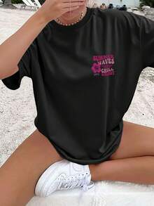 Women's Cotton T-Shirt With A Double Rock-Inspired Skull And Butterfly Print - 黑色 - 查看 2