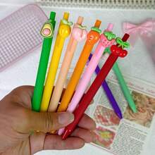 8pcs/Set Fruit Pattern Retractable Gel Pens, Cute Highly Attractive Black Ink Ballpoint Pens, Minimalist Student Writing Pens, Office Signature Pens, Holiday Event Gift Pens, Back To School - Black Click Pen - View 4
