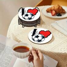 1/6/120 piezas, Diseño de imagen de evento deportivo de fútbol, Posavasos redondos de PET impresos en 2D, Adecuados para patio, cocina, sala de estar, decoración de mesa de reunión familiar, regalo festivo para amigos, familia, atletas, adecuados para el Día de San Valentín, Día de la Madre, cumpleaños, fiesta de boda, accesorios de decoración del hogar, mejor opción de regalo para amigos - Multicolor A - Ver 6
