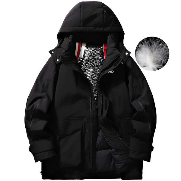  Jeep Down Jackets Unisex Hooded Thickened Down Jacket Grey