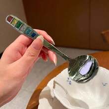 Colorful Enamel Stainless Steel Spoon, Ideal For Serving Soups, Desserts, And Ice Cream, Also Suitable For Condiments, Tea, Coffee, And Sugar, Perfect For Home And Restaurant Use - View 2
