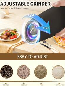 Rechargeable Electric Salt And Pepper Grinder Set, Gravity-Sensing Electric Salt And Pepper Grinder Set, Electric Salt And Pepper Seasoning Shaker Set, Adjustable Coarseness, With LED Light (Black & White), Kitchen Grinding Tool, Suitable For Home Use - Multicolor - View 4