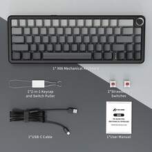 ATTACK SHARK X66 Wireless Mechanical Gaming Keyboard With Knob,Tri Mode USB-C/BT5.0/2.4G Gasket Mounted 60% RGB Gaming Keyboard, Side Printed PBT Keycap,Hot Swappable Strawberry Switch - Cheese White/ Star Black/ Moonlight/ BlackBerry - View 5