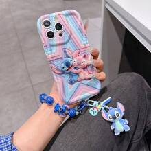 Disney Has Authorized, Phone Case - Chain Set, The Stitch Lilo & Stitch 3D Phone Case Plus A Silicone 3D Stitch Bracelet With Metallic Ring Removable Bracelet, Stitch And Angel Pattern, Compatible With Iphone17/16/15/14/13/12/11/XS/XR/X Plus Pro Max, A Stylish Cartoon Phone Case, The Perfect Gift Choice, Phone Protection, Durable Phone Cover, Great Gift For Friends And Family. - 白色 - 查看 2