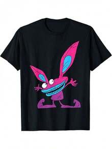 Camiseta gráfica de Aaahh!Real Monsters Ickis, 180G, 100% impresa, manga corta, regalos de festival para papá, esposo, abuelo, tallas S-XXXL, negra - Negro - Ver 1