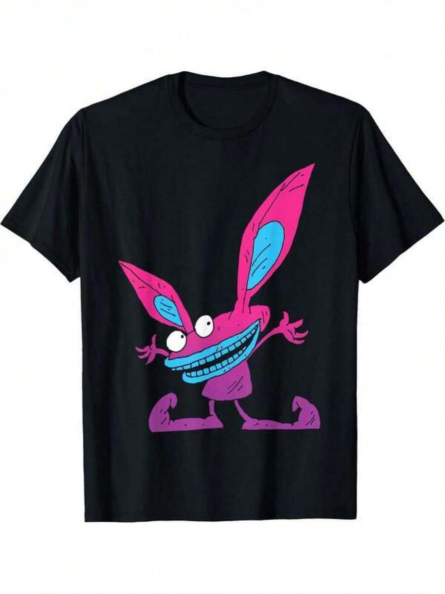 Camiseta gráfica de Aaahh!Real Monsters Ickis, 180G, 100% impresa, manga corta, regalos de festival para papá, esposo, abuelo, tallas S-XXXL, negra - Negro - Ver 1