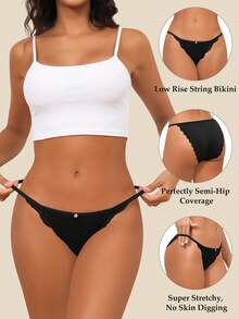 6 Pack String Bikini Underwear For Women Sexy Lace Panties Low  Hipster Bikini Panty Stretch Briefs  S-XL - Nhiều màu1 - Xem 2