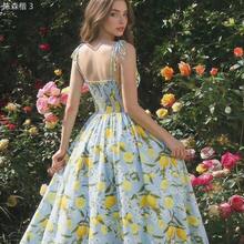 yonghongmaoyi1  MOD Vestido de tirantes con estampado de limón para mujer - Multicolor - Ver 4