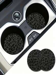 2pcs Black Leopard Print Car Cup Coasters - Non-Slip Design, 7cm Diameter. Made Of Natural Rubber Material, Washable. Each Weighs Only 10g, Perfect Accent For Your Car Interior. Not Only Suitable For Daily Use By Car Owners, But Also An Excellent Gift For Car Enthusiasts. - A - View 11