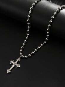1pc Unique Punk Style Minimalist Cross Pendant Necklace, Suitable For Daily Wear, Outings And Gatherings, Unisex - Silver - View 5