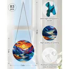 Acrylic Puzzles Suncatcher Window Hanging, 83 Pieces 7.4 Inch Sun Catcher Acrylic Puzzles Garden Decoration For Women Men Mom Birthday Gift Home Decor (Dawn Flower) - 月光下的河景 - 查看 6