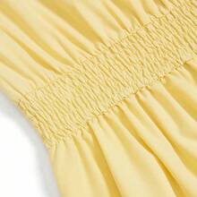 Nuevo vestido de mujer de largo medio, de cuello cuadrado, tejido de unicolor, con diseño de cintura recogida, elegante estilo de vacaciones, versátil para uso diario AG - Amarillo - Ver 7