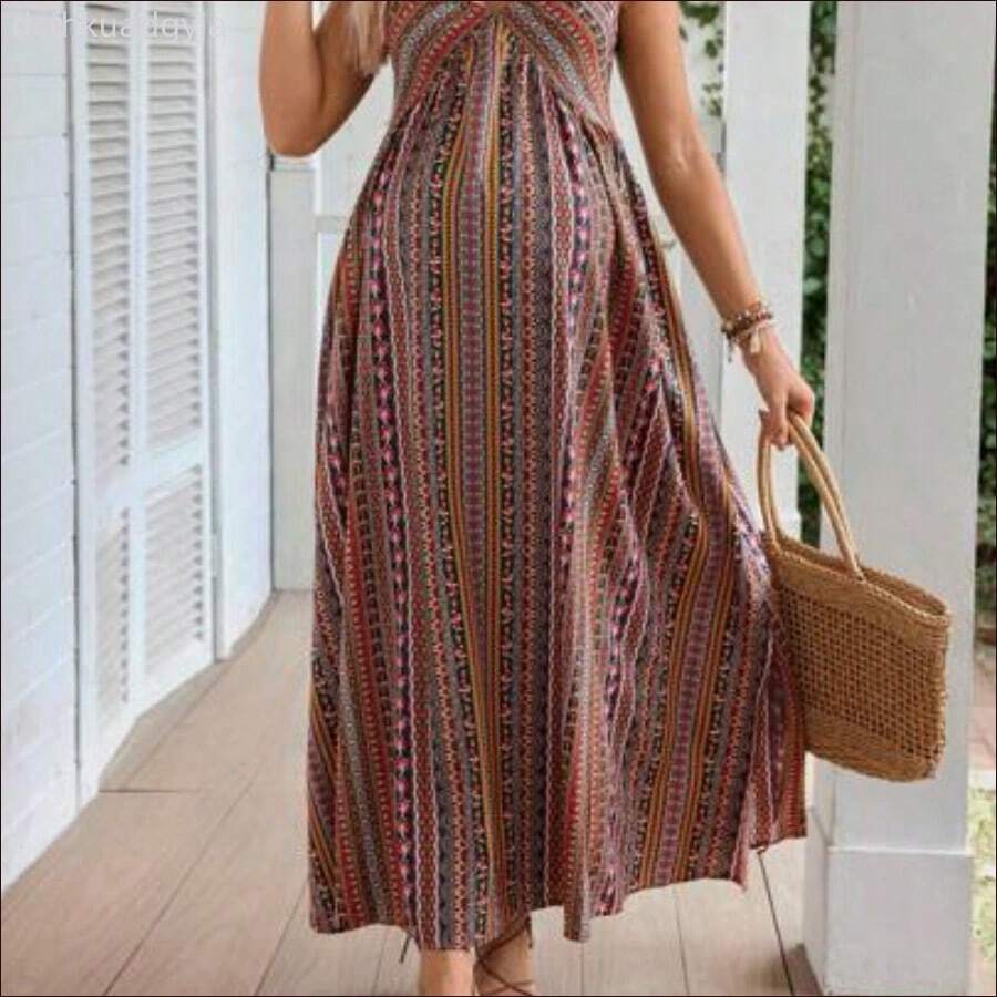 WNST
Vestido de tirantes finos con estampado aleatorio para uso diario para embarazadas, ideal para Año Nuevo - Rojo - Ver 1