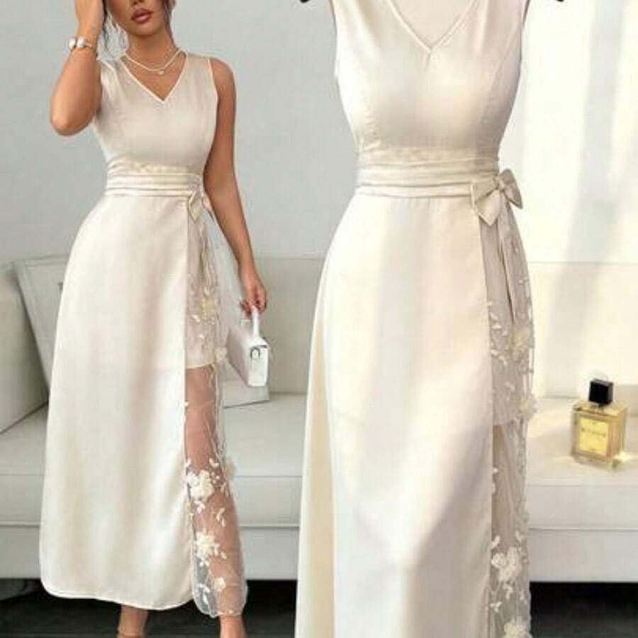 Women Long Dresses - Apricot - View 1