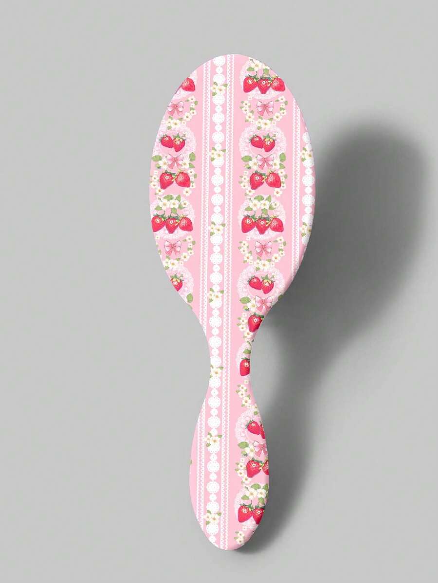 1 Stück hitzebeständige Seiden-Luftkissen-Bürste mit großem ovalem Erdbeer-Schleifendruck, entwirrende Massage-Kopfhautbürste, rosa Erdbeer-Spitzen-Muster Luftkissenbürste, mädchenhafte Luftkissen-Massagebürste, antistatische Entwirrbürste, süßer Stil Kopfhautpflegebürste, tragbare Haarpflege-Stylingbürste für zu Hause - Verschiedenfarbig - Übersicht 1