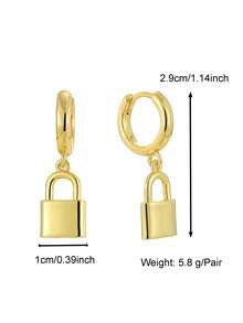 Charm-In 18K Gold Plated Lock Dangle Huggie Earrings, 3D Padlock Charm, Statement Jewelry For Women - Gold - View 4