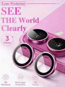 3pcs Pink CD Pattern High Definition Transparent Full Protection Camera Lens Protector, Compatible With Phone Cases, Suitable For IPhone 17 Pro Max 17 Pro 17 Air 17 16 Plus 16 15 14 13 12 11, Fashion Phone Accessory - Hot Pink - View 1