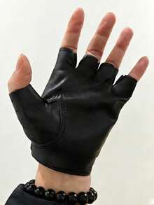 1 par de guantes de media falange de alto rendimiento, guantes de baile punk con dedos abiertos, adecuados para deportes al aire libre y uso diario - Negro - Ver 2