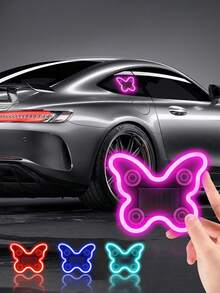 Solar Powered Butterfly Car LED Ambient Light, Neon Glowing Butterfly Car Window Decoration Light, 3.7V 300mAh Battery Powered, Suitable For Car Rear Window, Side Window, Interior Space And Low Light Environment Use, Auto-On In Low Light, Vibration Sensing Light, Easy Installation Without Wiring, Lightweight And Compact, Enhances Romantic Atmosphere And Personalized Decoration Effect, Suitable For Couple Dates, Night Travel, Self-Driving Trips, Camping Trips, Holiday Decor And Daily Car Interior Decoration - A - View 3