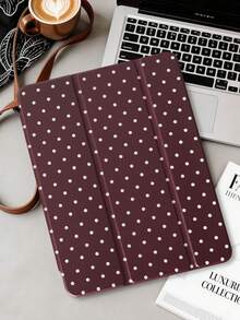 波點紅色平板電腦保護殼，相容 iPad Mini6/Mini7/Air/Air2/9.7/10.2/10.5/10.9 (Air4-Air8)/Pro 11/10th Gen/A16/Pro 11 2024 機型，彩繪圖案平板保護殼配透明壓克力背殼，三折支架，自動休眠/喚醒，內建筆槽，不含筆，部分機型附相機框 - 酒紅色 - 查看 3