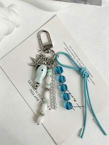 Coastal Denim Girl Starfish Bag Charm - Silver Starfish & Blue Bead Keychain, Ocean Theme Handbag Pendant, Summer Y2K Independent Nautical Accessory For Women, Silver Spiral Starfish Bag Charm, Blue Crystal & Fish-Shaped Bead Handbag Pendant, Bohemian Style Backpack Charm, Suitable For Vacation & Daily Use, Travel, Holiday, Teacher's Day, Birthday And Back To School Gifts - Multicolor - View 8