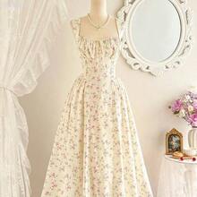 xuehuamaoyi02  Vestido elegante vintage de mujer con bolsillos, con Body fruncido con estampado floral diminuto, tirantes de espagueti, vestido casual para fiesta, vacaciones y verano, vestidos de verano para mujer, vestido de graduación, vestido de cumpleaños, vestido de boda para invitada, vestido de primavera para mujer, vestido de vacaciones para mujer - Rosa Fucsia - Ver 5
