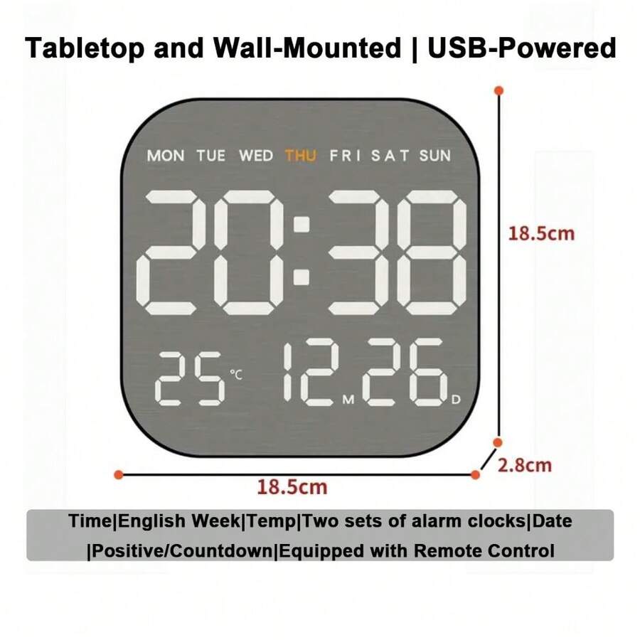 Mirror Brushed Finish Wall Clock, First Feeling Silent Wall Clock Table Alarm Clock Temperature Display Decor for Bedroom Office Living Room - Carcasa negra C - Ver 1