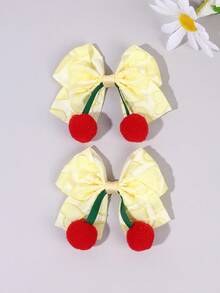 2 pezzi Fiocchi per capelli a forma di ciliegia per ragazze, fiocchi jacquard a forma di cuore con fermagli a coccodrillo, fermagli per capelli a forma di frutta carini, fiocchi per code di cavallo carini e dolci per ragazze, fermagli a ciliegia adorabili, accessori per capelli per adolescenti - Giallo - Visualizzare 8
