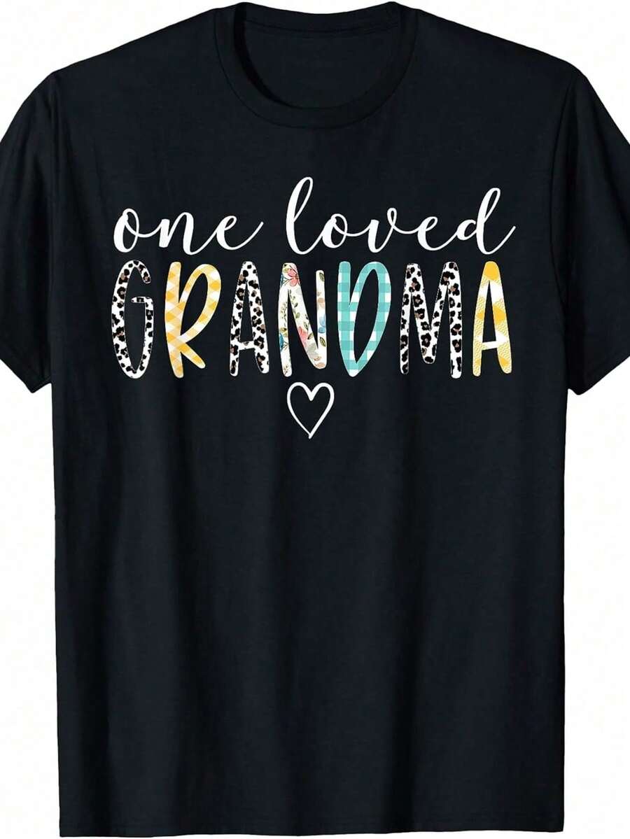 Stora storlekar, Dam Stora Storlekar 0XL-5XL 100% Oversized T-shirt - Med slogan "Mormor" & tryck med namnen på en älskad mormor & barnbarn (-Liknande) - Casual T-shirt med rund hals och korta ärmar för Mors Dag-presenter, Mormor, Familj, sommarkläder för kvinnor - Svart - Visa 1