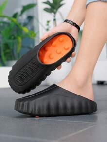 1 Pair Men's Sandals Unisex EVA Massage Slippers 2026 Outdoor New Casual Sports Slippers Couple Fashion Beach Shoes Couple Shoes Men Slippers Women Slippers Suitable For Daily Outings Walking Beach Seaside Play 36-47 Bathroom Slippers Suitable For Spring Summer Autumn Winter - Black - View 4