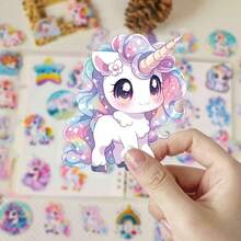 56pcs Cute Unicorn Transparent PET Stickers, Cross-Border Applicable, Dreamy Fairy Tale Rainbow Horse Pattern, Suitable For Planner And Tablet - 56pcs - View 6