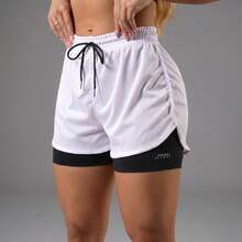 Women's Double-Layer 2-In-1 Dryfit Gym Shorts For Training, Hiking, And Other Sports - trắng - Xem 7