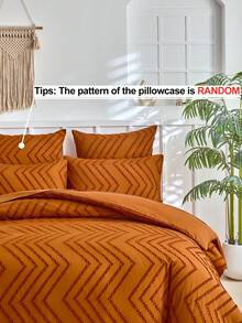 1pc Orange Cutwork Diamond Pattern Bed Pillowcase, Minimalist Bright Modern Textured Decorative Throw Pillow Cover For Sofa, Soft Breathable Long Pillowcase, Machine Washable, No Filling Included - Burnt Orange - View 6