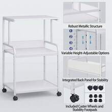 3-Tier Rolling Printer Stand With Storage Shelves, Multi-Purpose Printer Organizer Cart With Wheels, For Folders Books Fax Machine Scanner Home Office Desk - White - View 6