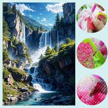 1pc DIY Diamond Painting Sticker Embroidery Landscape Flowing Water Waterfall Home Decor Full Drill 30*40cm/40x50cm - Sets - View 8