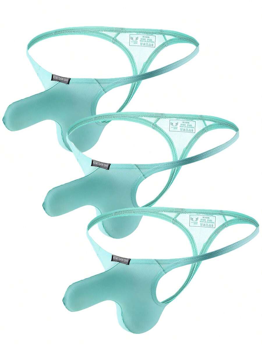 3-Pack Men's Big Pouch G-String Sexy Breathable Y-Back Thong Underwear Low Rise Sexy Thong Underwear Bulge Pouch Lingerie - 綠色 - 查看 1