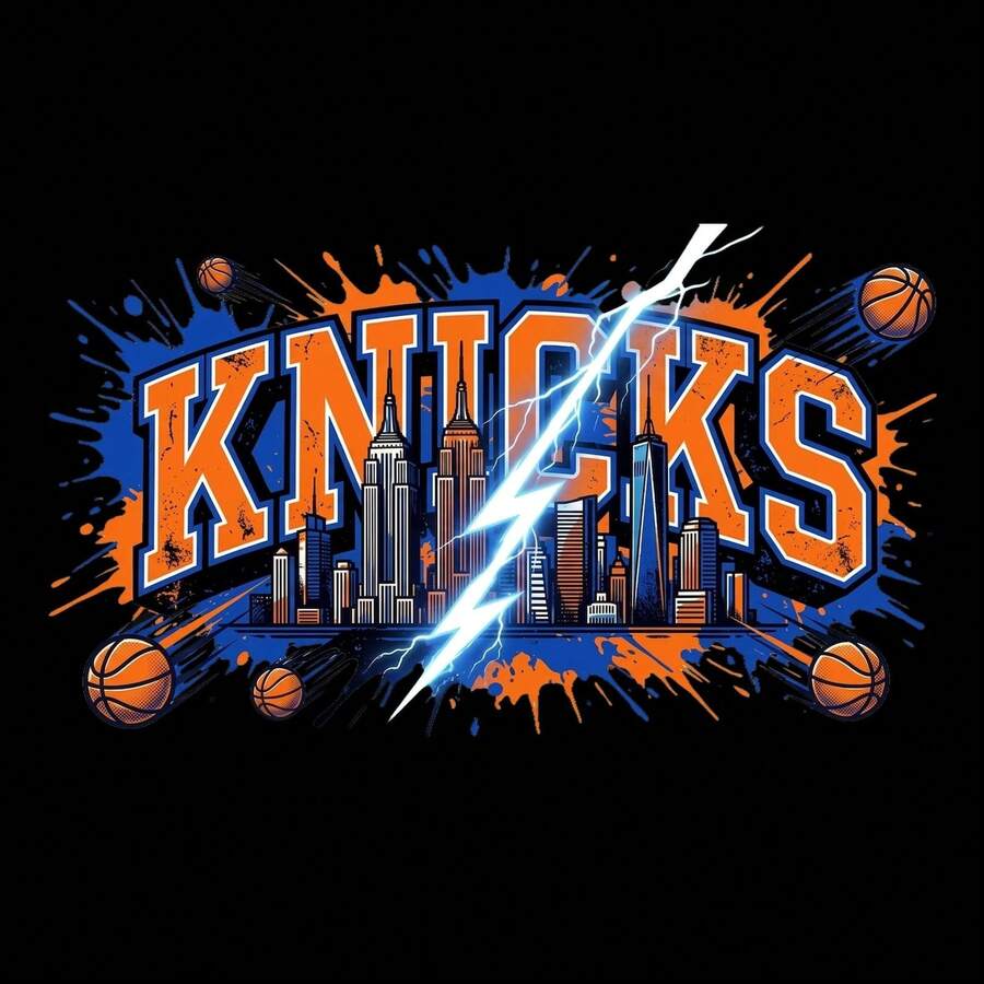 Knicks Basketball , New York Basketball Design, Electric Skyline T-Shirt, High Resolution Sublima - Black - View 1